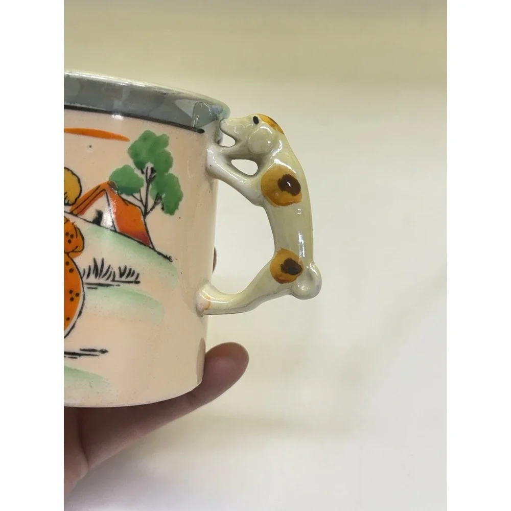 Antique Lusterware 1930's Jack & Jill Nursery Rhyme Cup & Bowl Set Japan